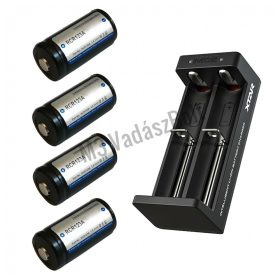   RCR123 akkumulátor szett töltővel (4xRCR123 + 2 öblös töltő)