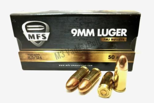 9 mm Luger 9x19 MFS FMJ 8 g/124gr, piszoly lőszer