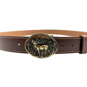 Vadász motívumos csattal, bőr öv 120x4cm