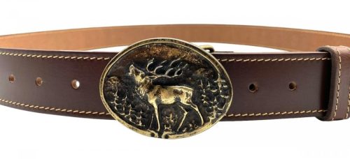 Vadász motívumos csattal, bőr öv 120x4cm