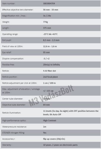 3-24x56 Steiner Ranger 8 4A-i Ballistic Turret